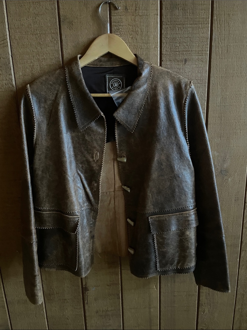 Double D Ranch Brown Leather Jacket with Rustic Detailing